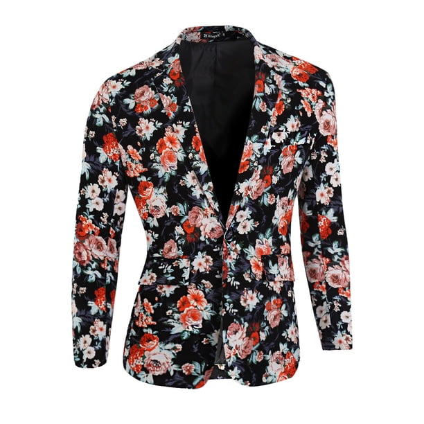 Chaqueta De Traje De Hombre Slim Fit Unique Bargains Chaqueta Negro Coral Rosa 46