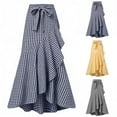 thumbnail image 5 of BUWTTER Women's Skirts Casual Plaid Maxi A Line Irregular Ruffle Hem Fishtail Long High Wasit Elegant Navy Skirt L, 5 of 5