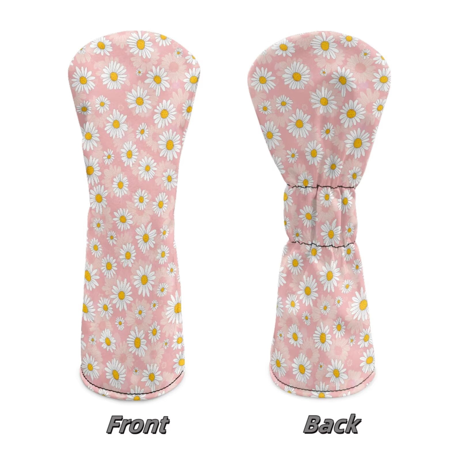 Uorisanigo Golf Club Head Cover, Premium Pink Daisy Golf Head Covers, PU Leather Driver Headcover, Stain-Resistant Hybrid Headcover, Fairway Wood Headcovers, Set of 3