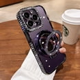 thumbnail image 3 of (Double Row Diamond Bumper ) ( Make Up Mirror )Magnetic Kickstand Case for iPhone 15 14 13 12 Pro Max Sparkle Cover Shiny Rhinestone Bling Cases (Purple,for iPhone 15 Pro), 3 of 14