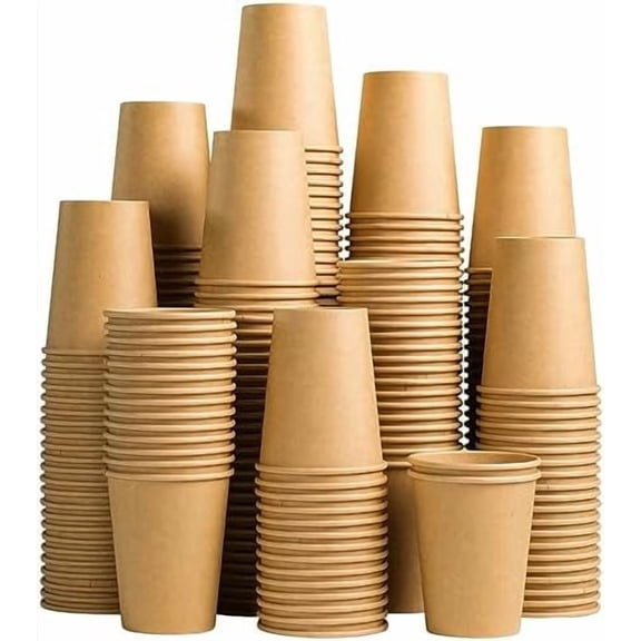 200 Pack 10 oz Kraft Paper Cups, Brown Disposable Paper Coffee Cups, Unbleached Cups for Hot/Cold Beverage Party Home Office