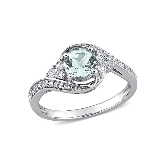 7/8 Carat (Ctw) Clear Aquamarine and White Topaz Swirl Ring in 10K White Gold with Diamonds for Women