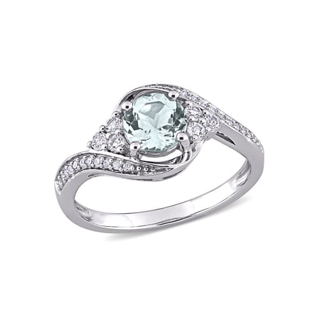 7/8 Carat (Ctw) Clear Aquamarine and White Topaz Swirl Ring in 10K White Gold with Diamonds for Women