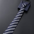 thumbnail image 2 of Corbata de vestir de negocios para hombre con cremallera para novio, corbata de rayas azules y negras para boda, 2 of 4