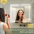 thumbnail image 3 of Lighted Medicine Cabinet with Mirror & LED Light for Bathroom, Wall Mounted Aluminum Mirror Cabinet with Adjustable Storage Shelves for Home,White,27.6"x23.62", 3 of 8