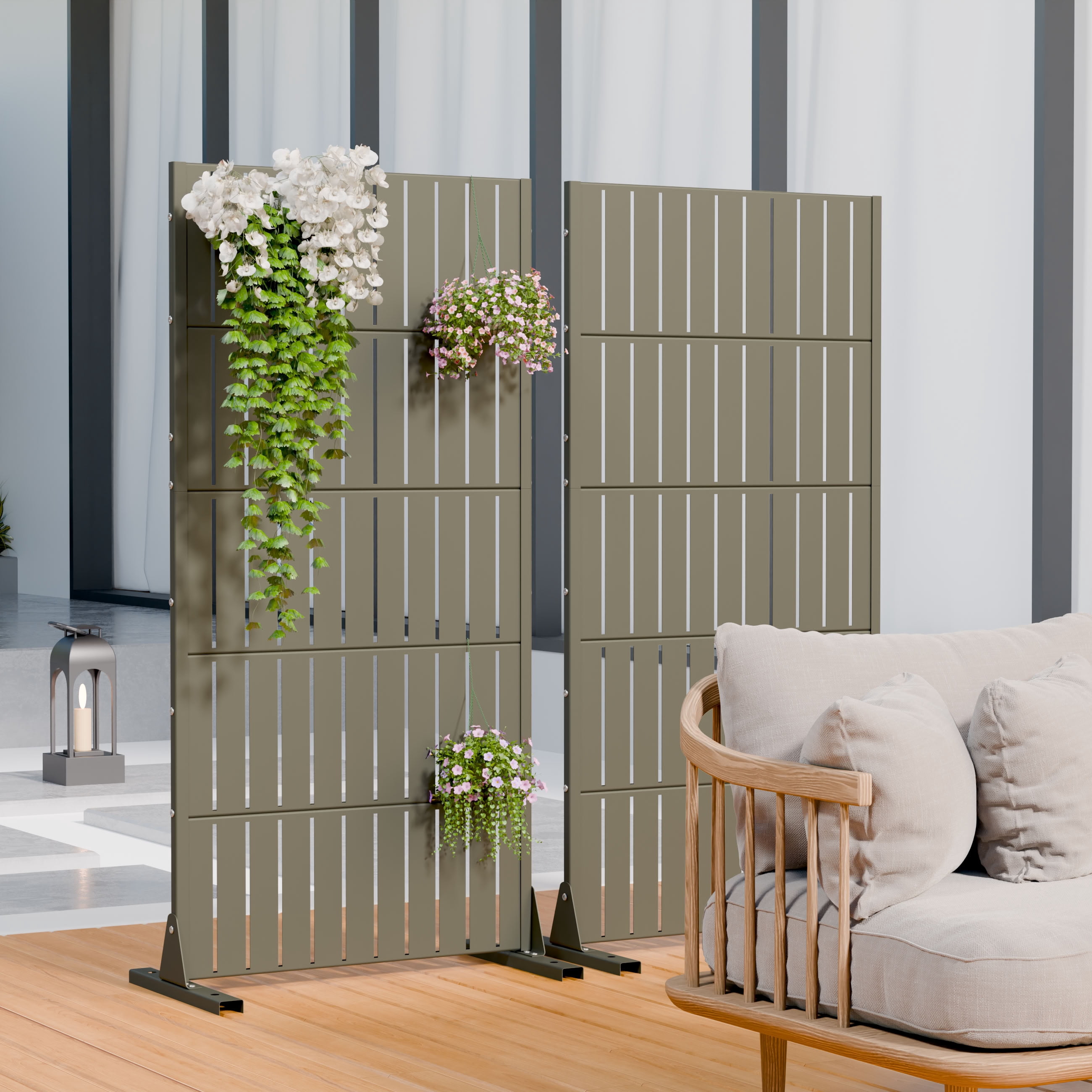MAYEERTY 59*30in Freestanding Outdoor Privacy Screen, Metal Decorative Privacy Fence Panel, Small Space Privacy Divider for Patio, Balcony, Backyard