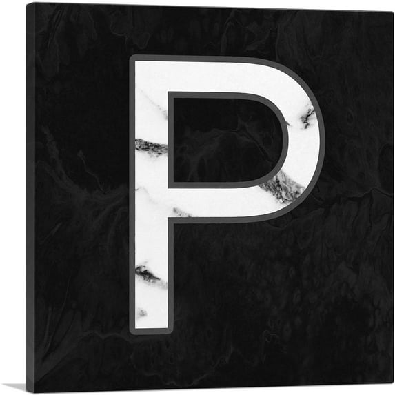 ARTCANVAS Classy Black White Marble Alphabet Letter P Canvas Art Print - Size: 26" x 26" (0.75" Deep)
