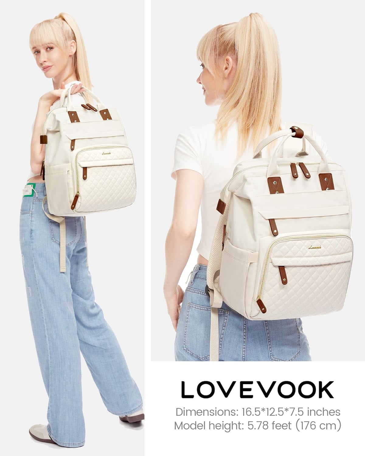 Lovevook Laptop Backpack for Women,Quilted Fashion Nurse Teacher Work Backpack Purses,Water-Resistant Travel Computer Bag for College Office Ladies Fit 15.6" Laptop