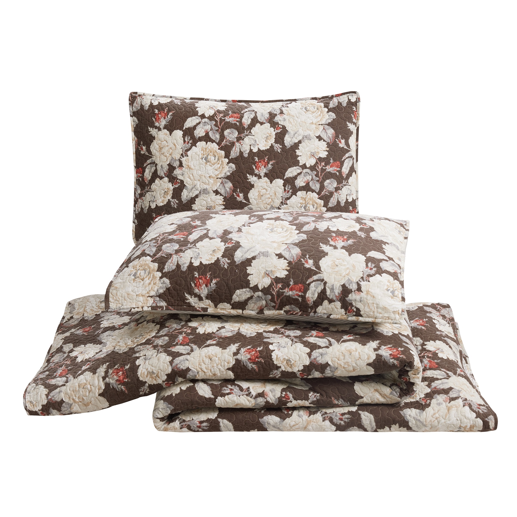 Modern Heirloom Rambling Rose Brown 2-Piece Quilt Set, Twin