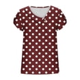thumbnail image 6 of Women’s Polka Dot T-Shirt Fashion Asymmetrical Neck Short Sleeve Button Tee Summer Loose Tops Daily Wear ,Wine,XXL, 6 of 7