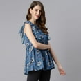 thumbnail image 6 of Janasya Indian Keyhole Neck Sleeveless Floral Print Blue Poly Georgette Top For Women, 6 of 8