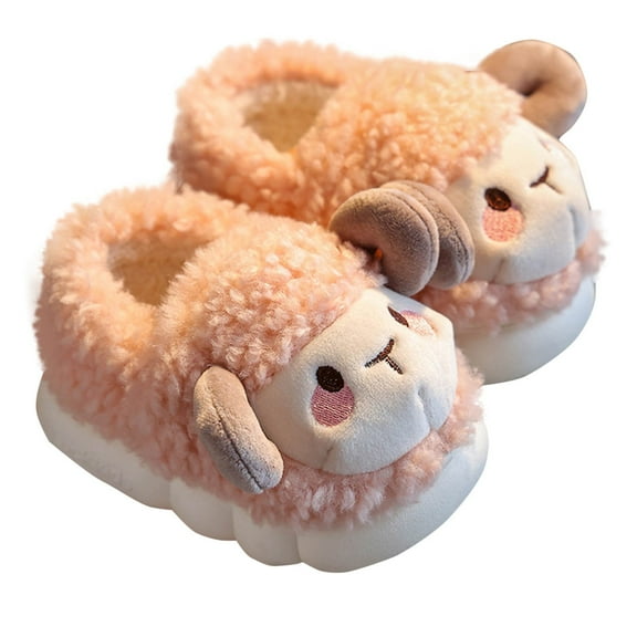 Owordtank Toddler Boys Girls Lovely Cartoon Sheep Warm Winter Slippers for Indoor Home Bedroom