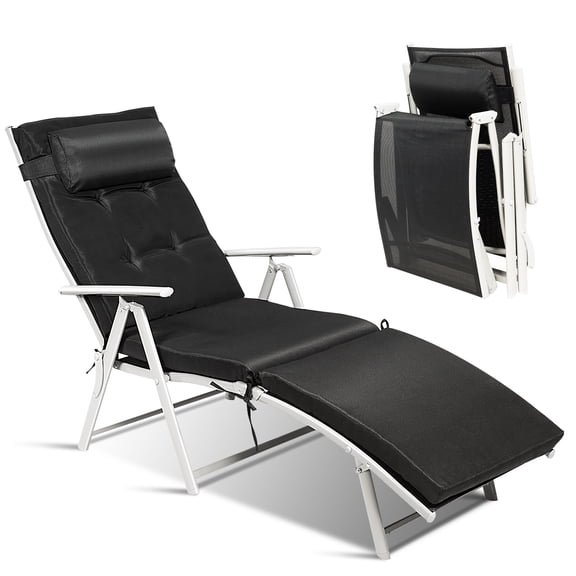 Biotree Adjustable Folding Chaise Lounge Chair with Pillow-Black