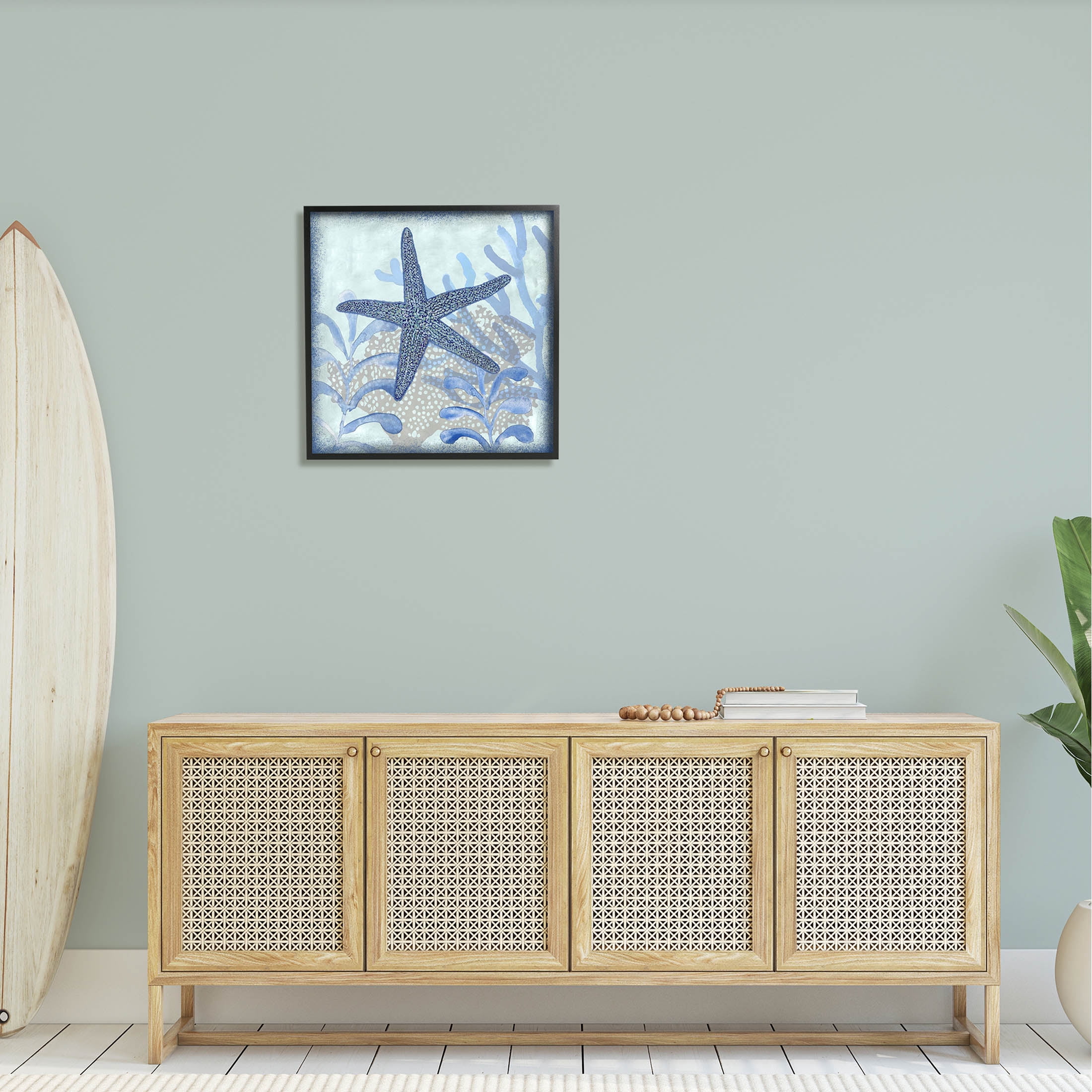 Vivid Blue Starfish Marine Life Animals & Insects Graphic Art Black Framed Art Print Wall Art