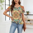 thumbnail image 5 of VEKDONE Womens Crewneck Button Down Shirts Summer Short Sleeve Pleated Blouse Vintage Floral Print Pullover Top Casual Loose Fit Tunic Tops Yellow S, 5 of 8