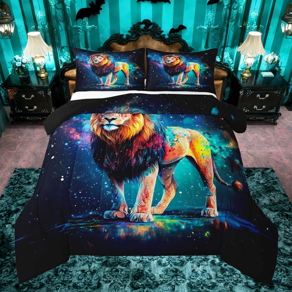 Castle Fairy Kids Teens Lion Animal Twin Comforter Sets,Graffiti Watercolor Bedding Set