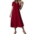 thumbnail image 3 of TAGOLD Womens Short Sleeve V Neck Dress Solid Color Casual Lightweight Summer Daily Midi Dress, 3 of 5