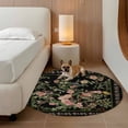thumbnail image 3 of Black Spring Floral Round Area Rugs Collection 3', Elegant Pastoral Flowers Birds Retro Art Non Slip Indoor Circular Throw Runner Rug Floor Mat Carpet for Living Room Dining Table Bedroom Nursery, 3 of 9