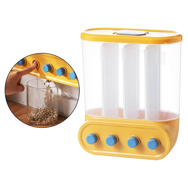 Wall-Mounted Dry Food Storage Dispenser Grains Rice cereal containers storage box Box Candy containers food storage Organizer 4 Grid Yellow