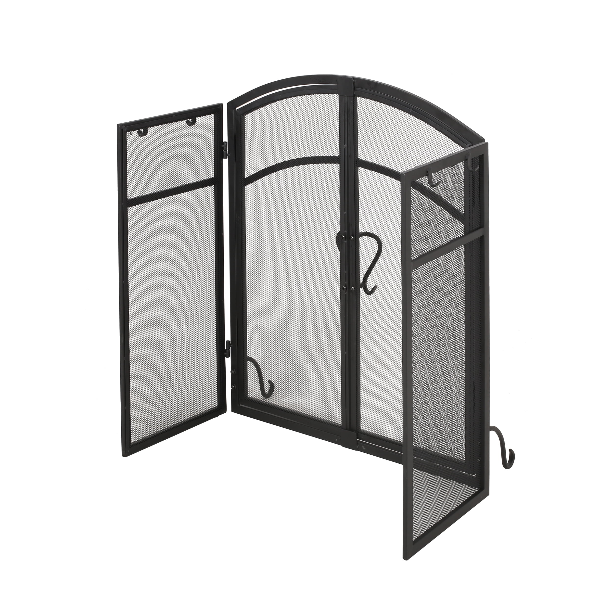 Noble House Nevaeh Modern Iron Folding Fireplace Screen with Door and Tools, Matte Black