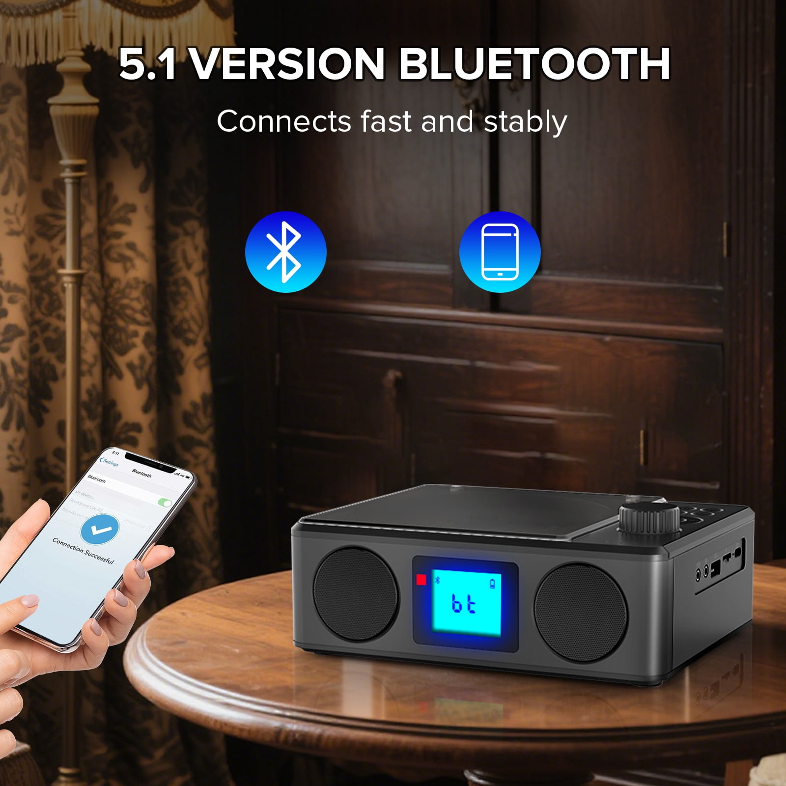 Portable CD Player with Speakers: Rechargeable Bluetooth CD FM Radio with Remote - MP3/USB/TF playable with Stereo Sound - Sleep Timer/LCD Display/Earphone Jack - Music Lover/Nostalgia Gift