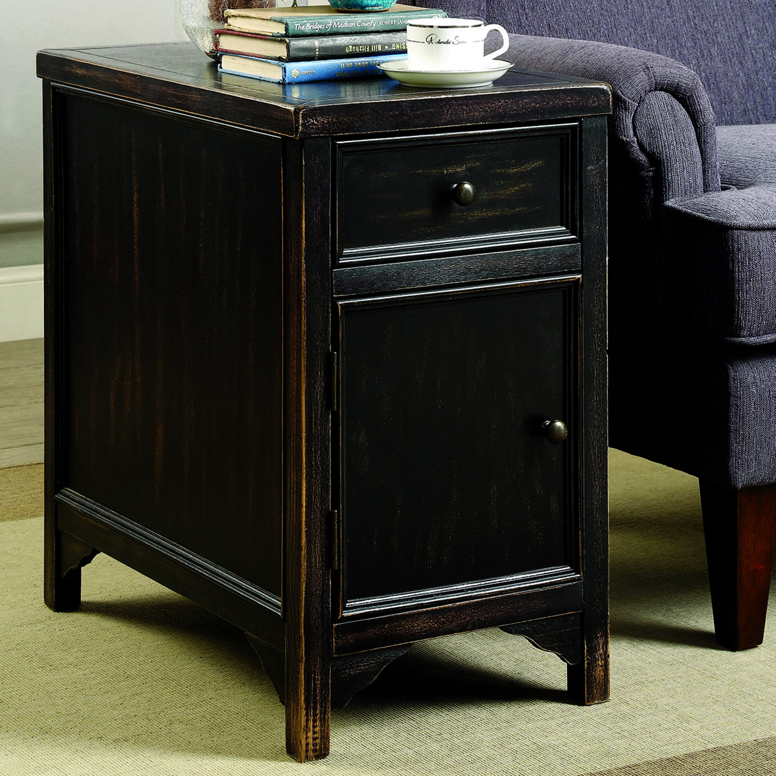 Furniture of America Keller Country Multi-Storage Side Table, Antique ...