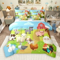 Manfei Western Farmhouse Chicken 7-Piece Twin Bedding Sets,Cute Cow Sheep Bedding Comforter Set,Farm Animal Pig Sheet Sets For Girl Boy,Luxury Bedroom Decor Reversible