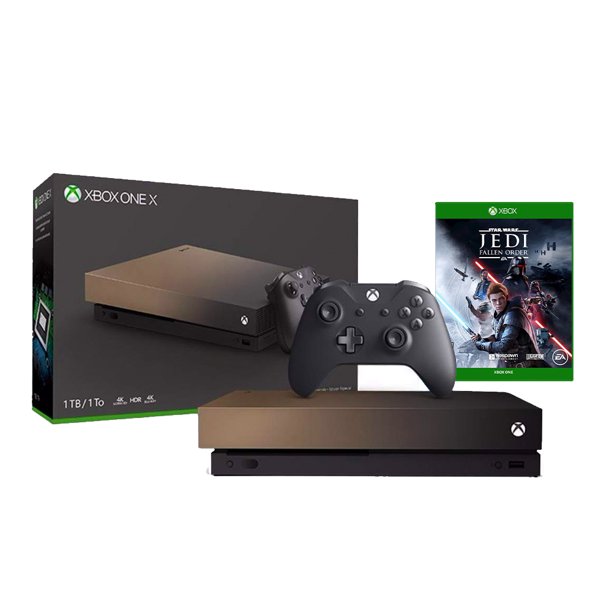 Microsoft Xbox One X 1tb Gold Rush Special Edition 4k Hdr Ultra Hd Blu Ray Console Bundle With Star Wars Jedi Fallen Order 19 New Xbox Game Walmart Com Walmart Com