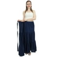 thumbnail image 3 of Bimba Women's Casual Wear Solid Crinkle Tiered Cotton Wrap Skirt- Navy Blue, 3 of 6