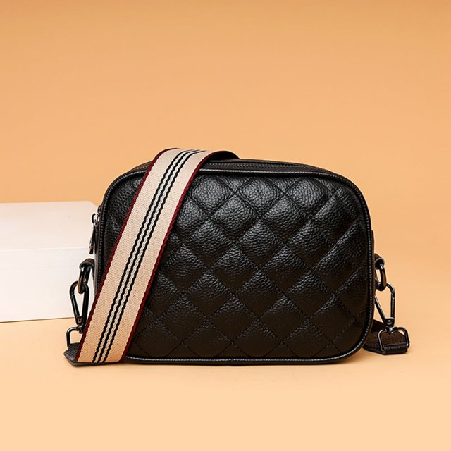 Genuine Leather Crossbody Bag Rhombic Lattice Commute Bags Double Layer for Work