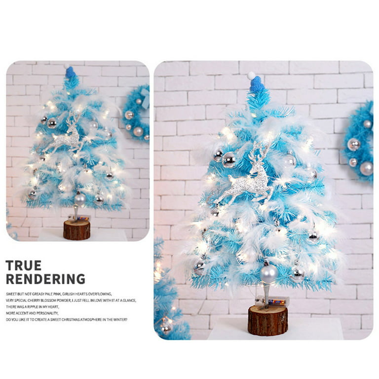Feather Christmas Tree Mini Blue Pink Decoration Cedar Desktop Tabletop  Ornament New 