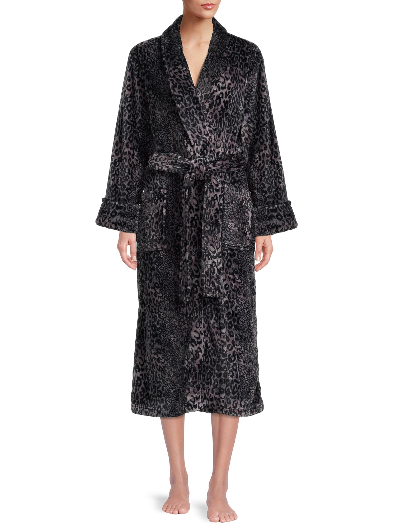 N Natori Studio Women's Shadow Leopard Printed Plush Robe