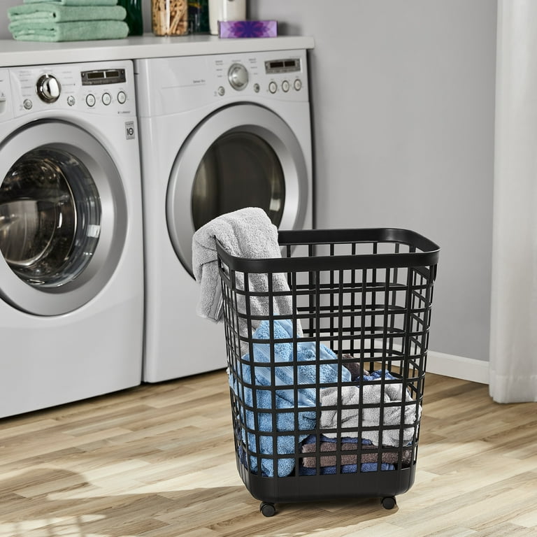 Mainstays Laundry Hamper Black 2.6 Bushel Rolling Open-Top Plastic