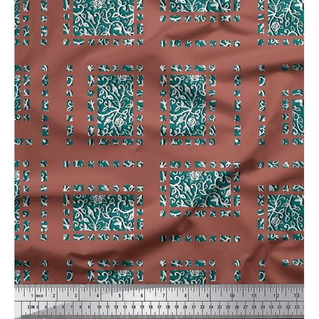 Soimoi Rayon Crepe Fabric Leaves,Bird & Floral Patchwork Printed Fabric 1 Yard 46 Inch Wide
