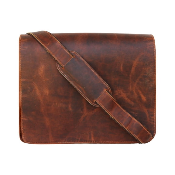 Jaald 15" Leather Messenger Bag Satchel Men Crossbody Shoulder Bag Laptop Office Side Purse Women Travel Graduation Gift Rustic Work Bag
