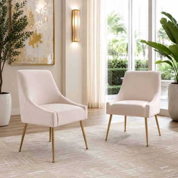 Ciphrias Velvet Dining Chairs Set of 2 Tufted White Cushion Gold Metal Legs for Kitchen Room