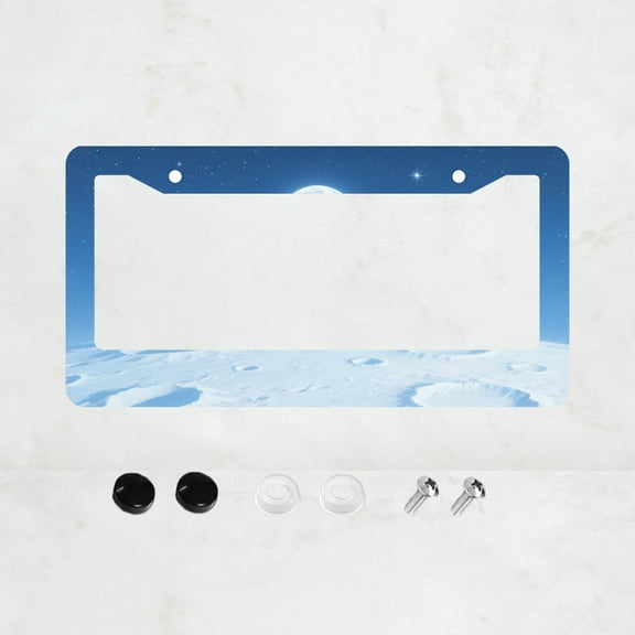 1pc Blue and White Aluminium 2-Hole License Plate Frame with Moon and Stars Pattern, 6x12 Inches, Includes Screw Kit, Retro, Fun, Car Decoration, Fits Standard US License Plate Size