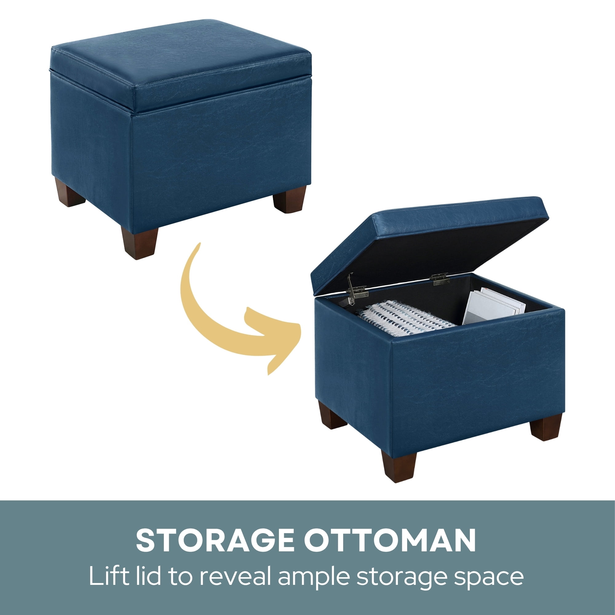 Convenience Concepts Madison Storage Ottoman, Blue Faux Leather