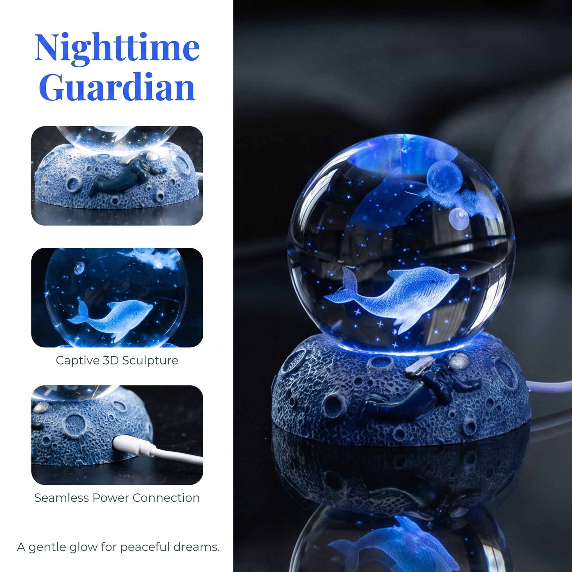 Unique Bargains Glowing Crystal Ball 3D Glass Ornament with LED Light Base Blue Style A