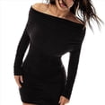 thumbnail image 3 of Vestido Minivestido Elegante de Fiesta para Mujer, de Otoño e Invierno, Color Liso, con Hombros Descubiertos, Larga, Plisado y Ajustado. Negro M, 3 of 7
