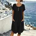 thumbnail image 2 of Bxsruta Women's Casual Short Sleeve Crew Neck Cotton Dress with Pockets Loose Fit Knee Length Loungewear for Daily Wear, 2 of 7