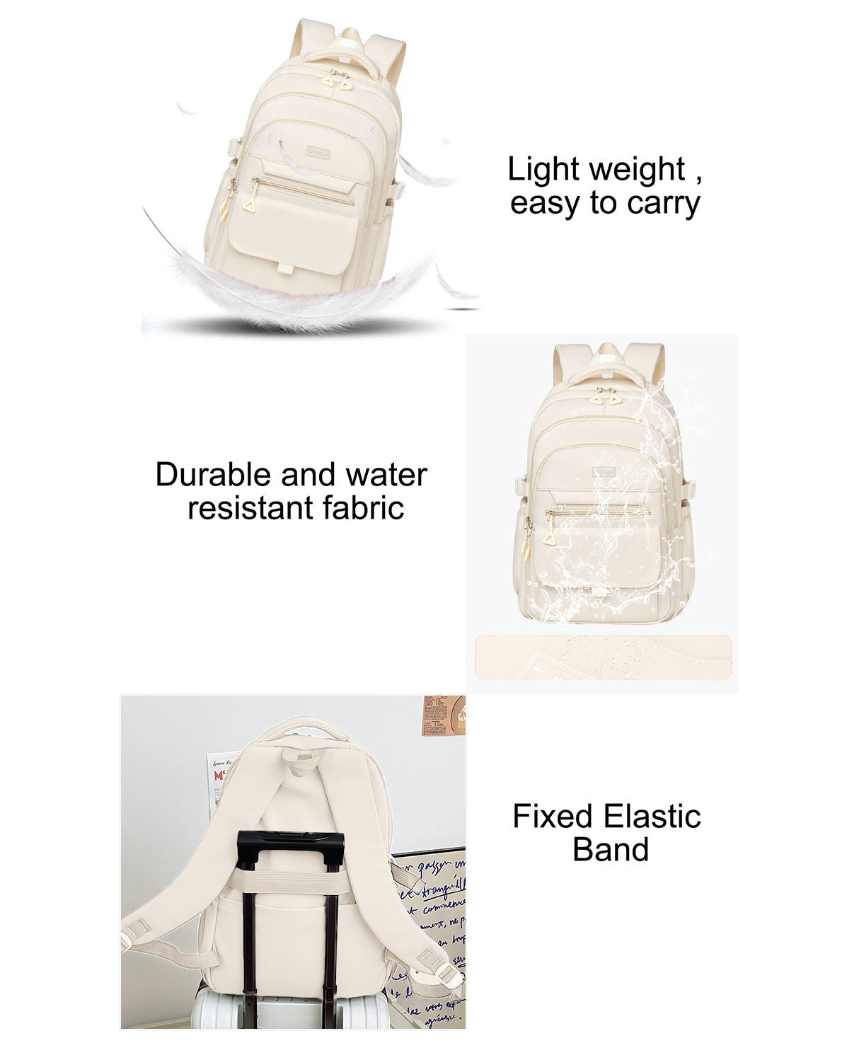 DAKIMOE School Backpack, Beige photo 5