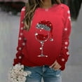 thumbnail image 2 of VJATTWR Mes Articles Chandail en Molleton de Noël pour Femmes Automne et Hiver Flocon de Neige Rouge Verre Dégradé Imprimé Col Rond Épaule Manches Longues Décontracté Sport Chandail en Molleton Get it Fast, 2 of 4