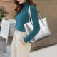 thumbnail image 5 of Bolso de hombro de cuero genuino vintage para mujer, bolso de mano con bolsillo trasero con cremallera, plateado, 5 of 5