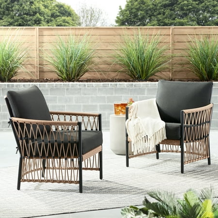 Better Homes & Gardens Lilah 2-Pack Outdoor Wicker Lounge Chairs, Black