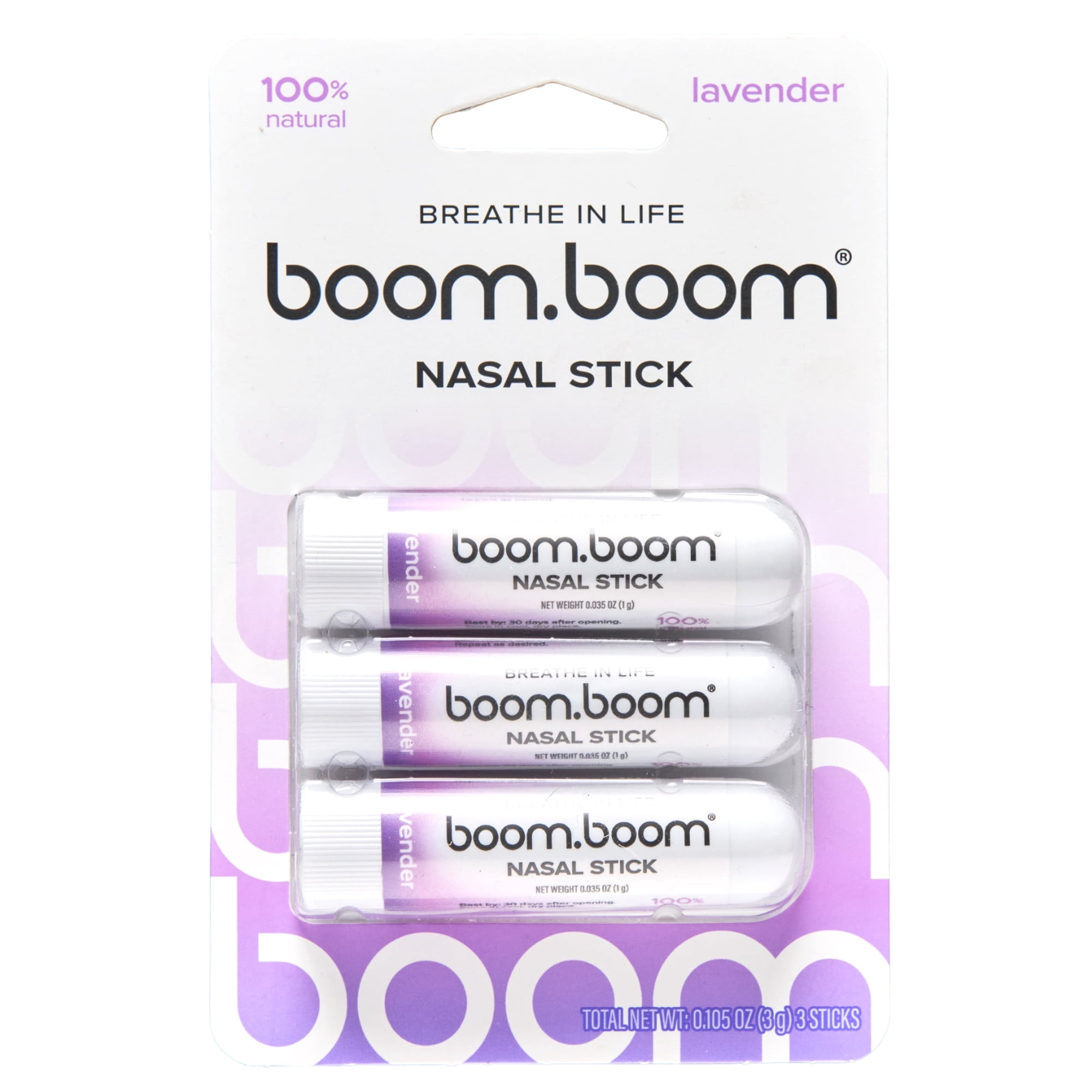 BoomBoom Nasal Stick (3-Pack) | Vapor Flow Technology™ | Cool Refreshing Sensation | Natural Mood Boost | Simple Ingredients | Essential Oils + Menthol Inhaler (Lavender)