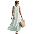 thumbnail image 2 of Xoenoiee Green Tree Leaf Print Women's Cotton Linen Summer Dress Sleeveless Round Neck Maxi Dresses, Fashion Casual Fit Flowy Boho Beach Vacation Sundress with Pockets, Size L, 2 of 7
