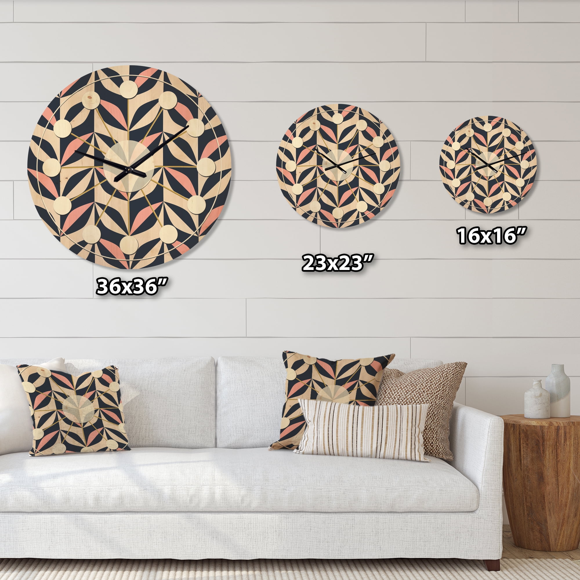 Designart 'Botanical Floral Retro Pattern III' Mid-Century Modern Wood Wall Clock