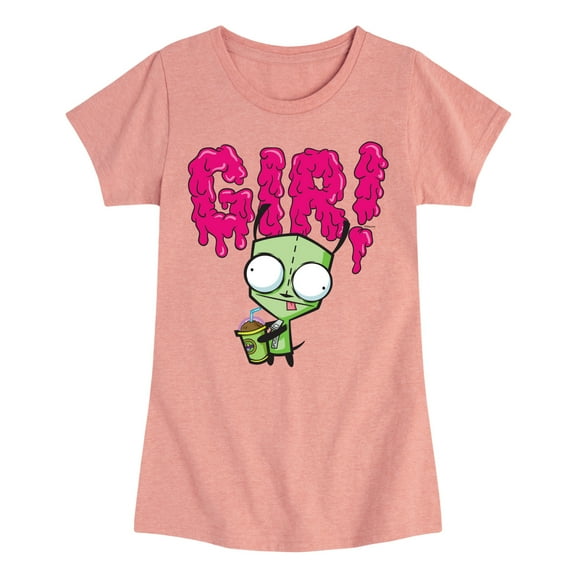 Invader ZIM - GIR Drinking and Sticking Tongue Out - Toddler And Youth Girls Short Sleeve Graphic T-Shirt