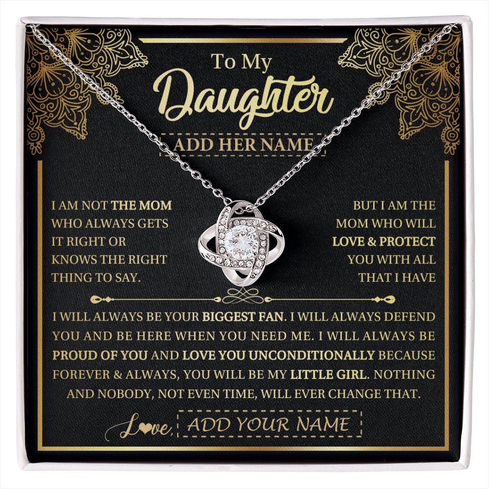 Daughter Biggest Fan Necklace, White Love Knot Necklace